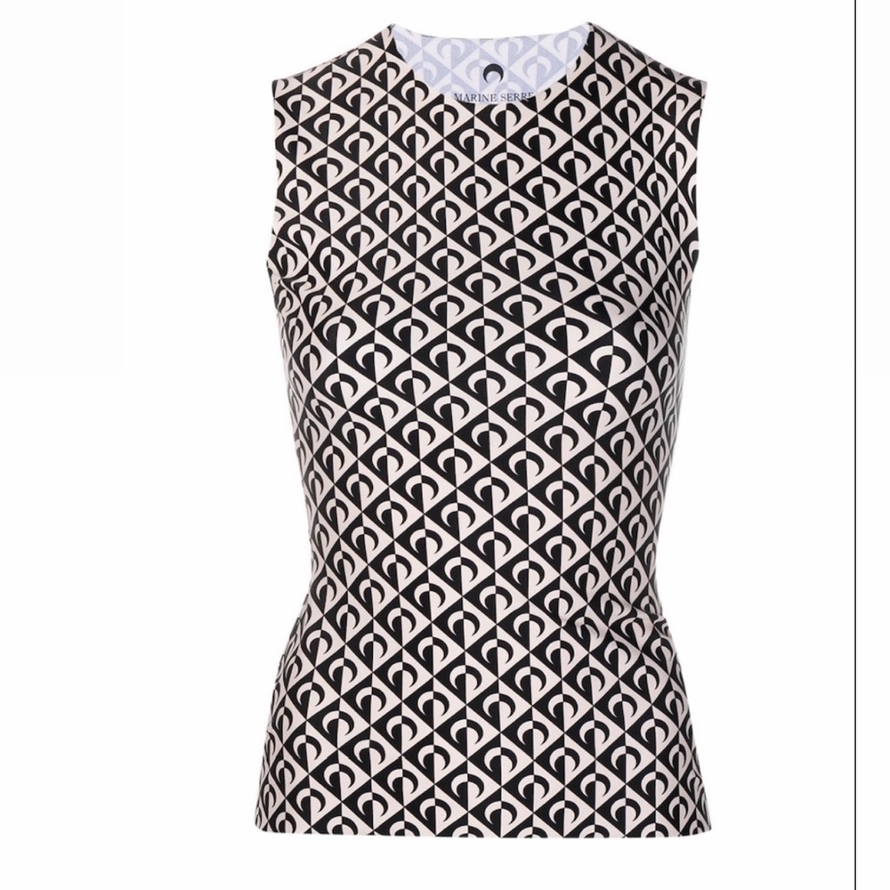 MARINE SERRE Women's Black All-over Logo Tank